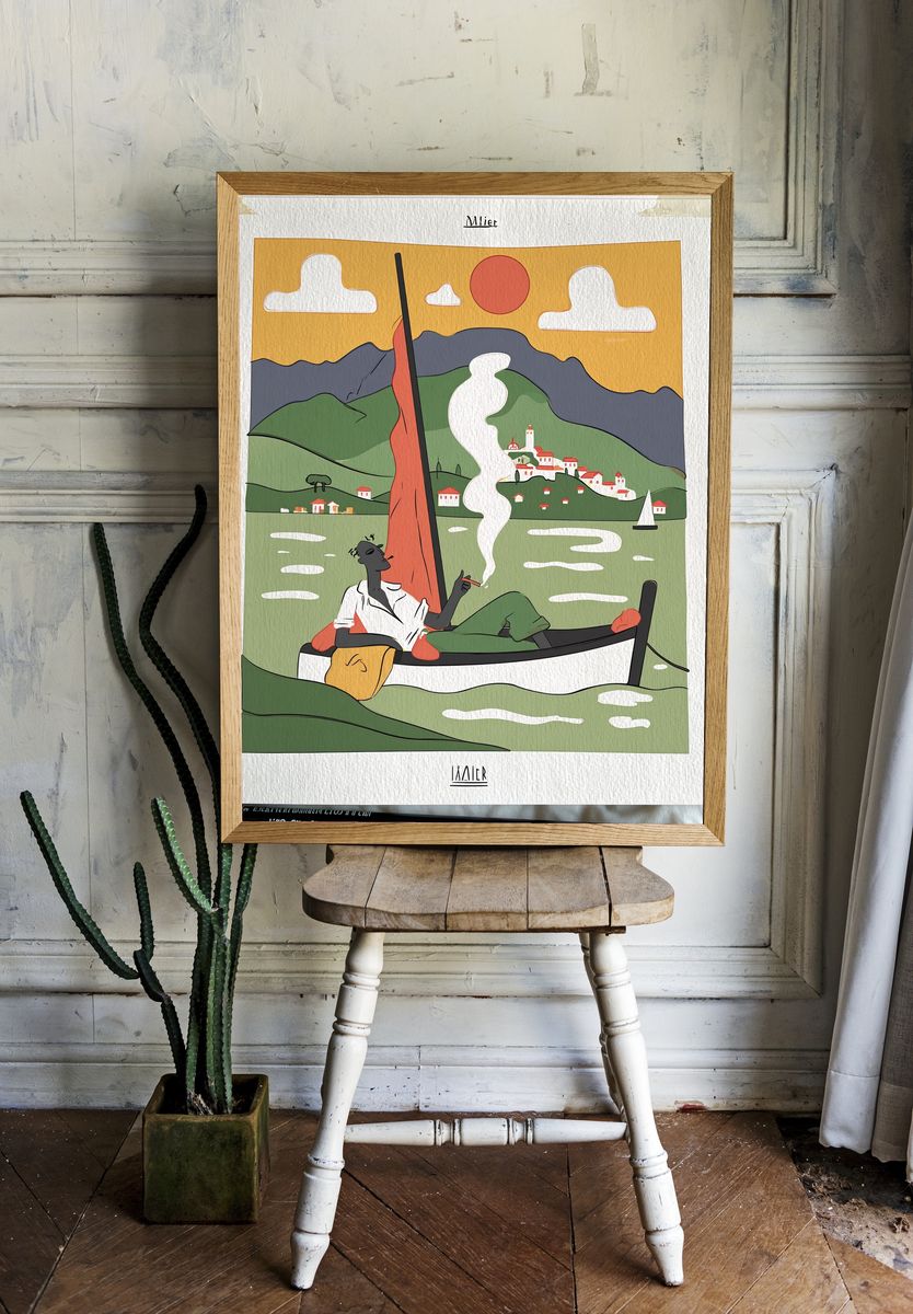 Mediterranean Sailor Illustration Poster. room preview
