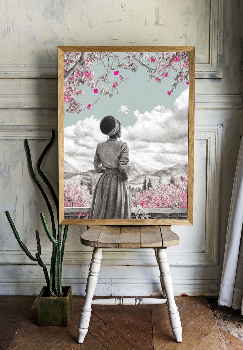 Dreamy Woman in Bloom Poster. room preview