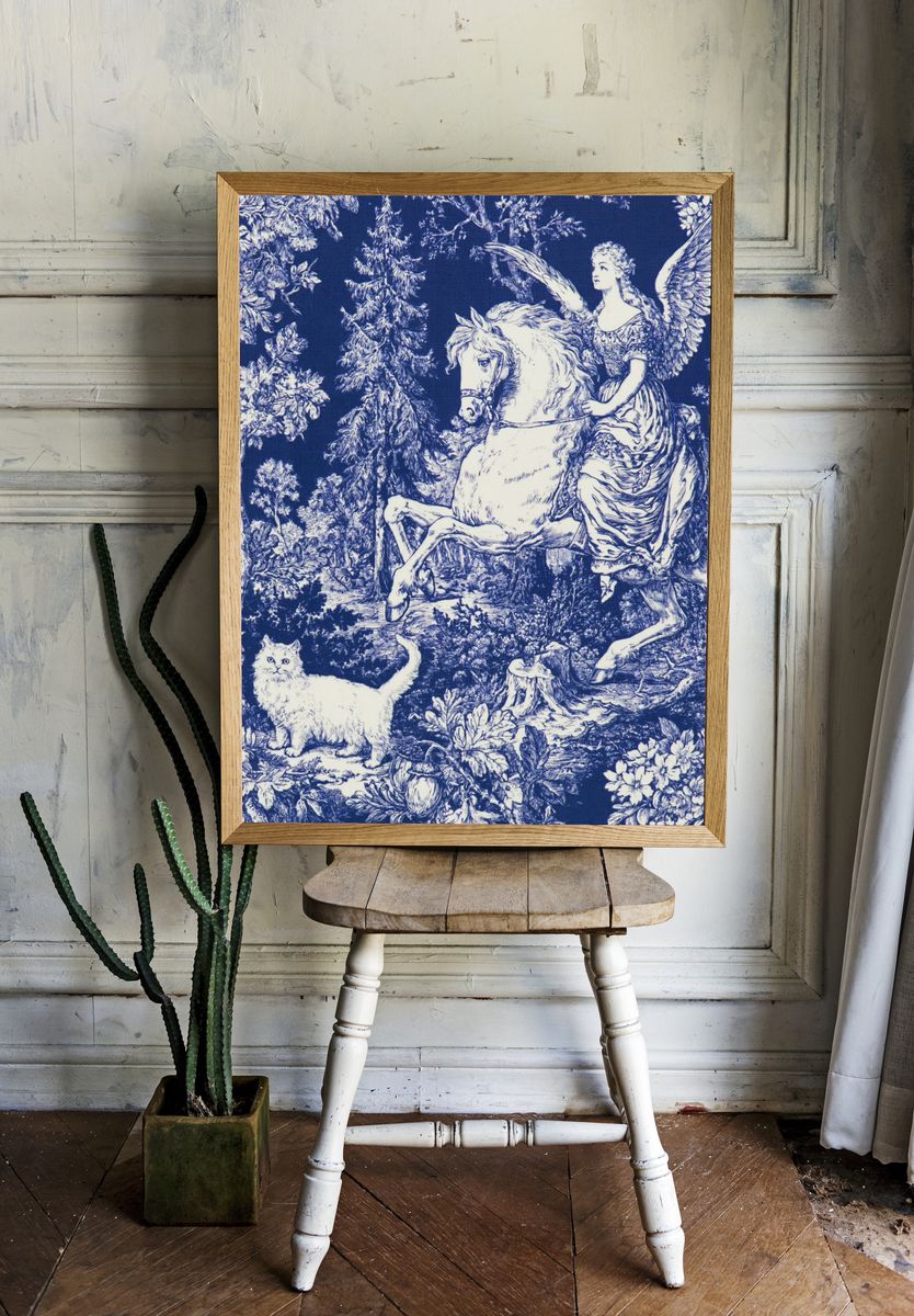 Angel on Horse Toile Print. room preview
