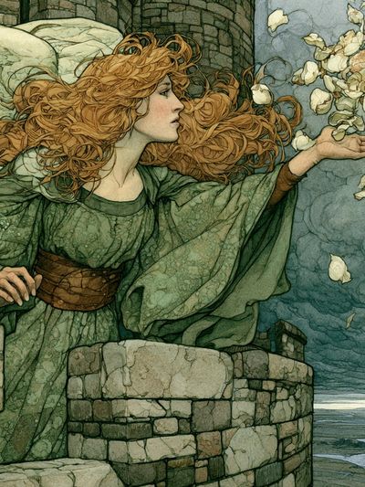 Windblown Maiden Illustration Poster.