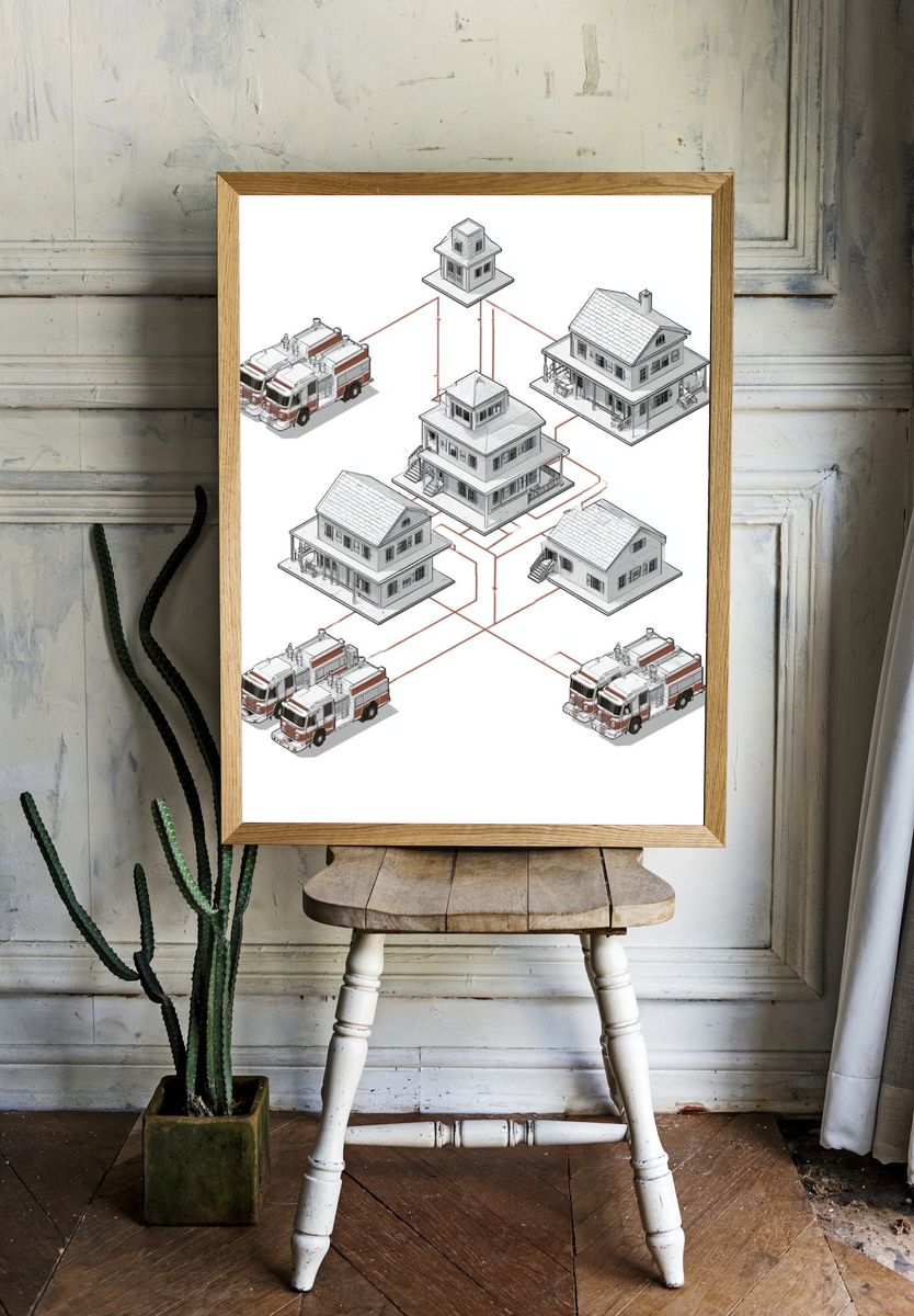 Fire Station Network Illustration Poster. room preview