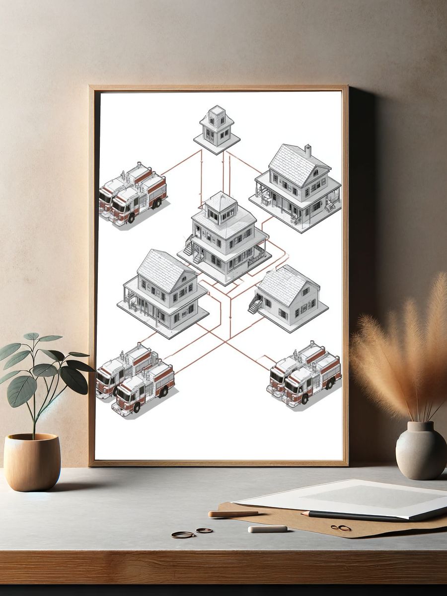 Fire Station Network Illustration Poster. — room view 2