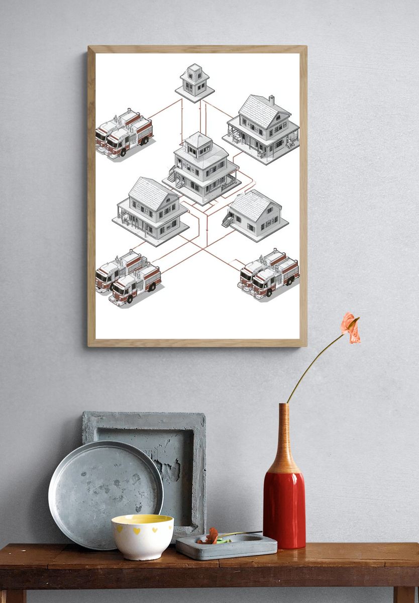 Fire Station Network Illustration Poster. — room view 3
