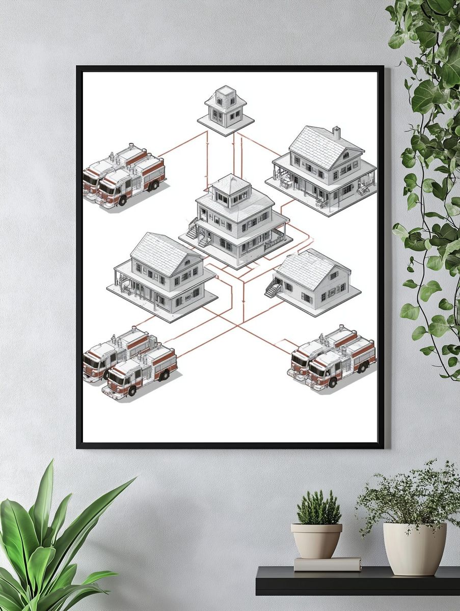 Fire Station Network Illustration Poster. — room view 4