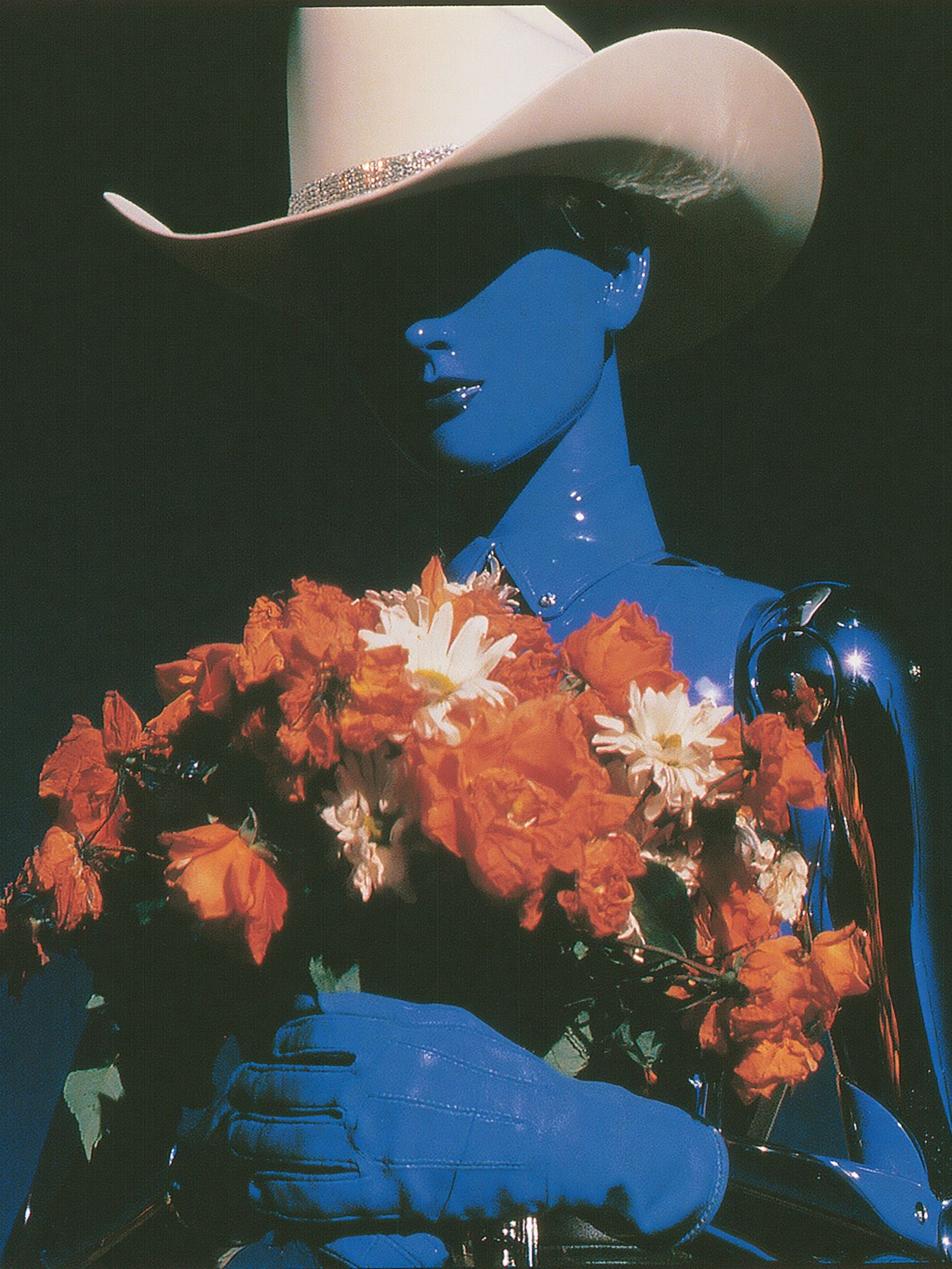 Blue Cowboy with Flowers Print. poster — illustration art