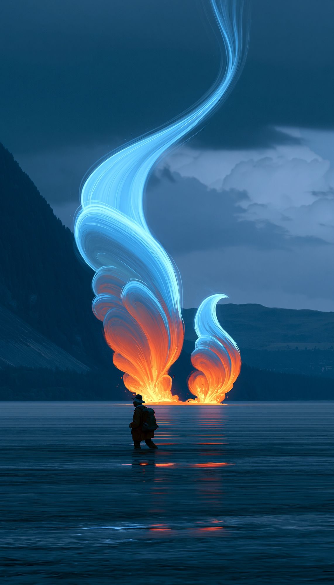Surreal Lake Firelight Print. poster — illustration art