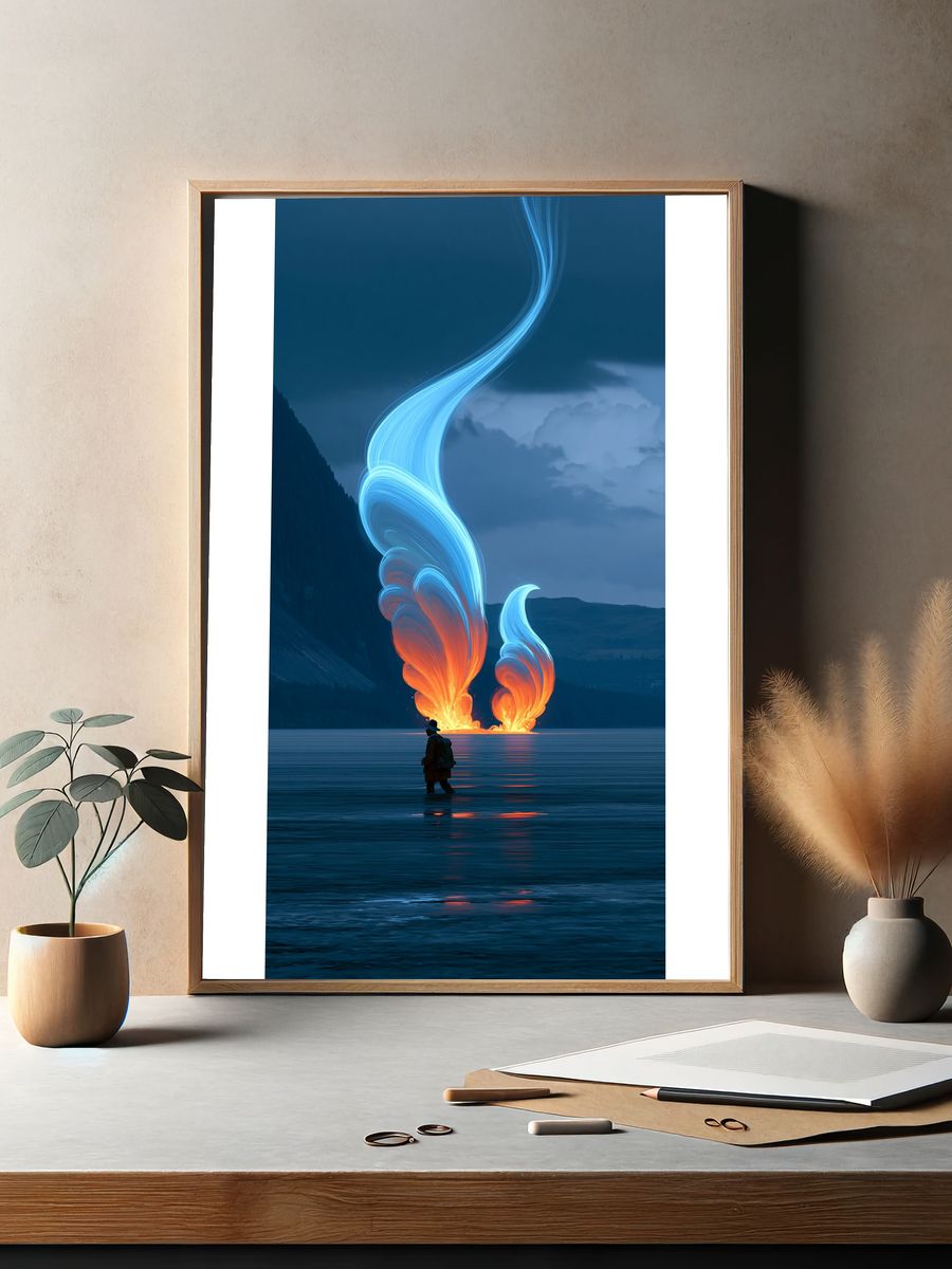 Surreal Lake Firelight Print. — room view 2