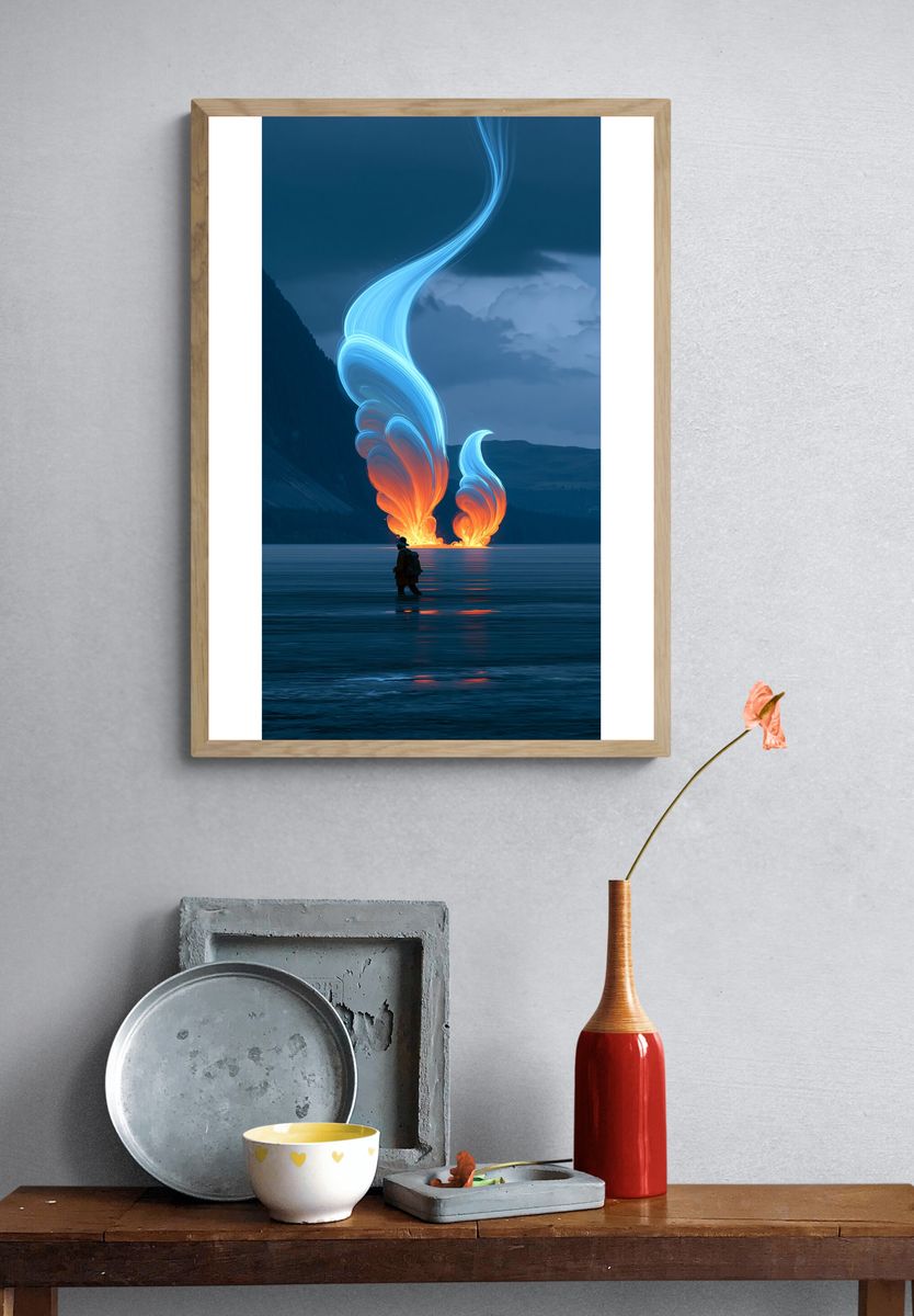 Surreal Lake Firelight Print. — room view 3