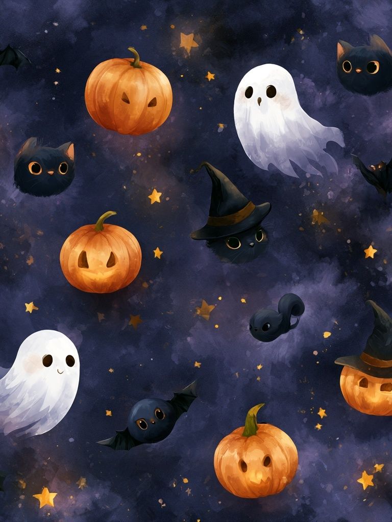 Halloween Cats and Pumpkins Illustration Poster. poster detail