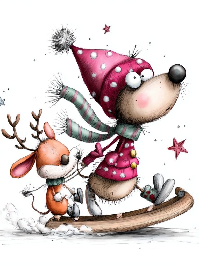 Winter Reindeer and Mouse Illustration Poster. poster — illustration art