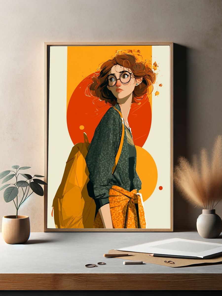 Curious Girl Illustration Poster. — room view 2