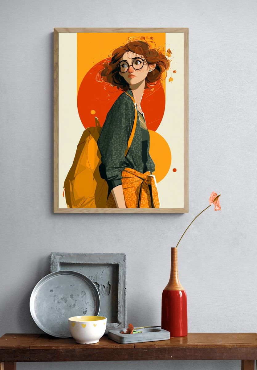 Curious Girl Illustration Poster. — room view 3