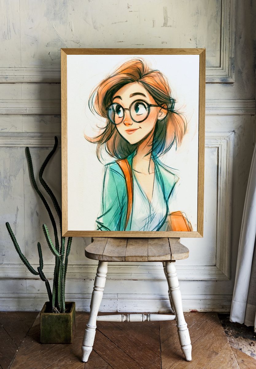 Girl with Glasses Illustration Poster. — room view 1