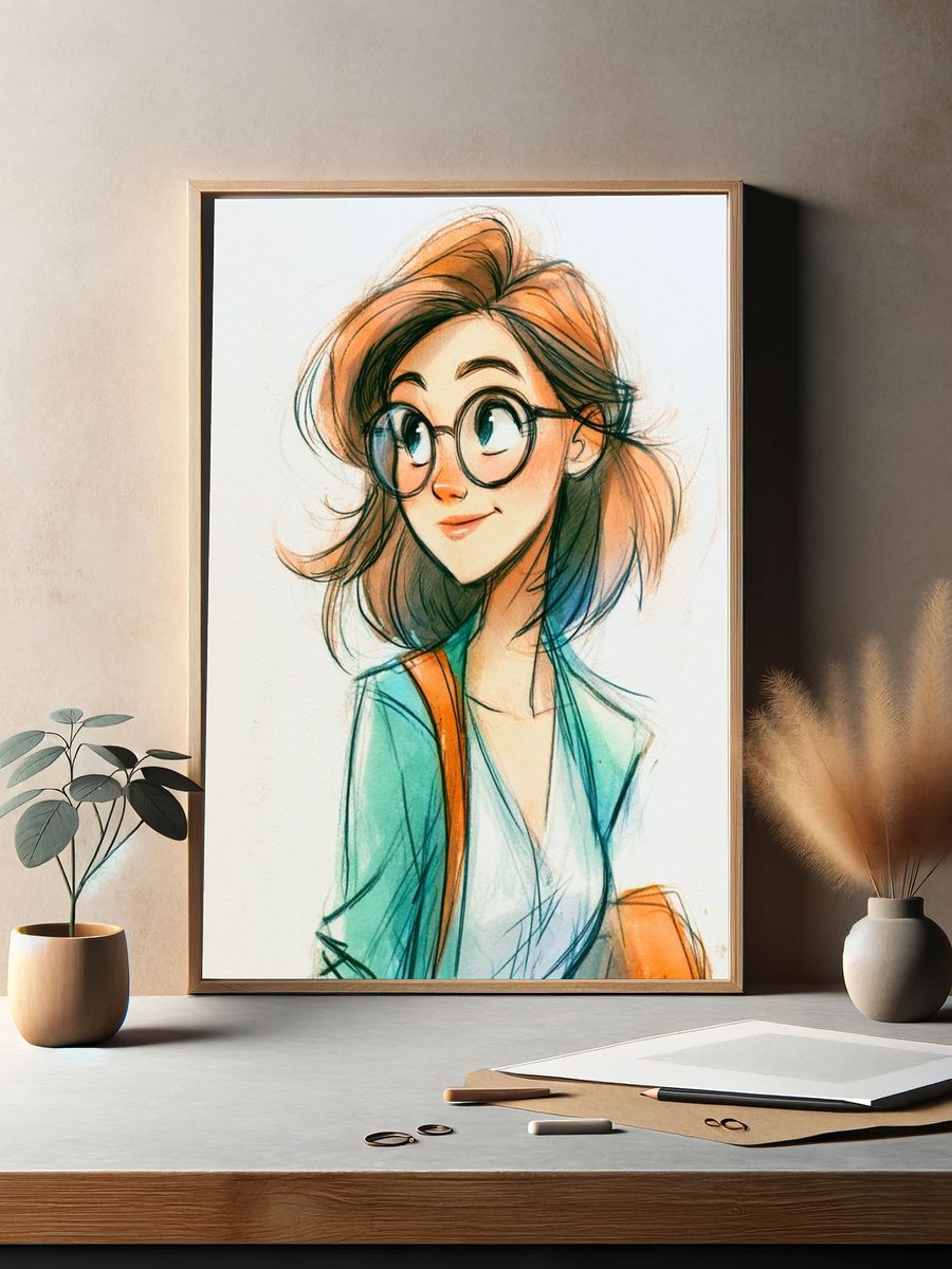 Girl with Glasses Illustration Poster. — room view 2