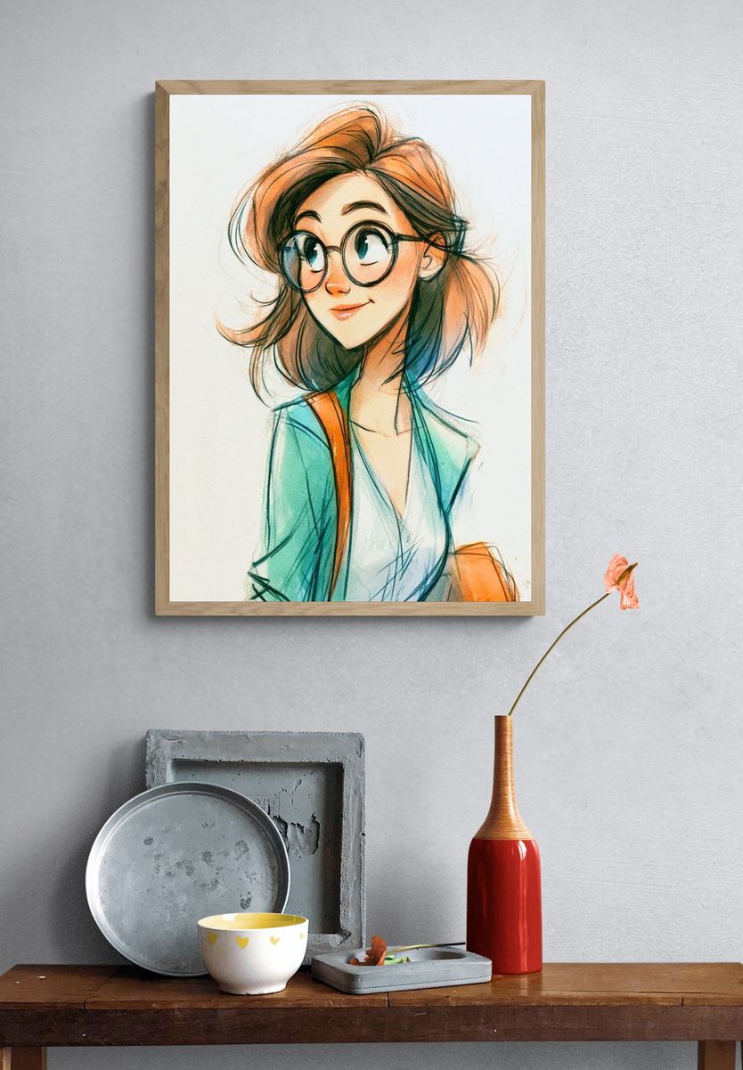 Girl with Glasses Illustration Poster. — room view 3