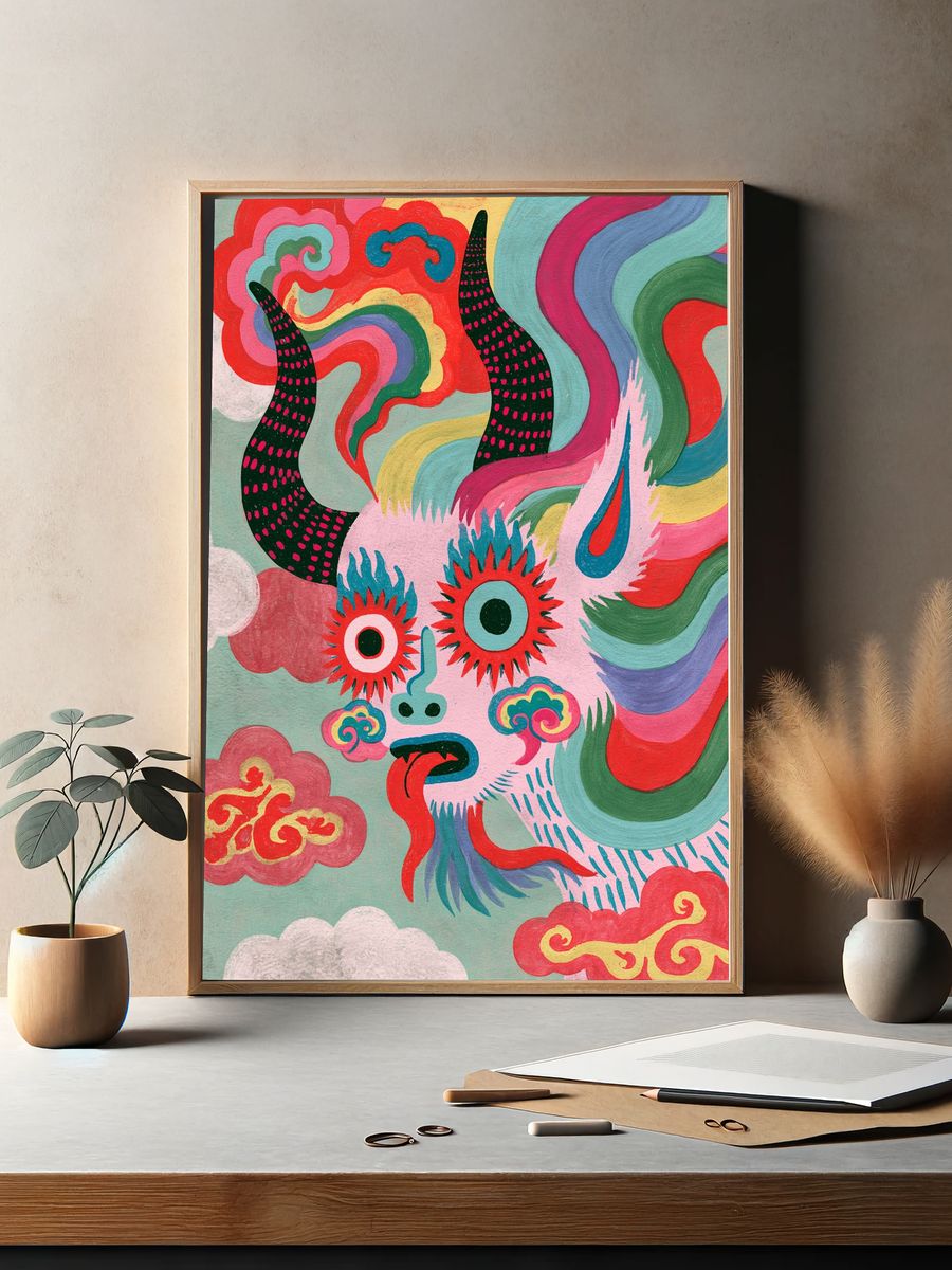 Mythic Dragon Illustration Poster. — room view 2