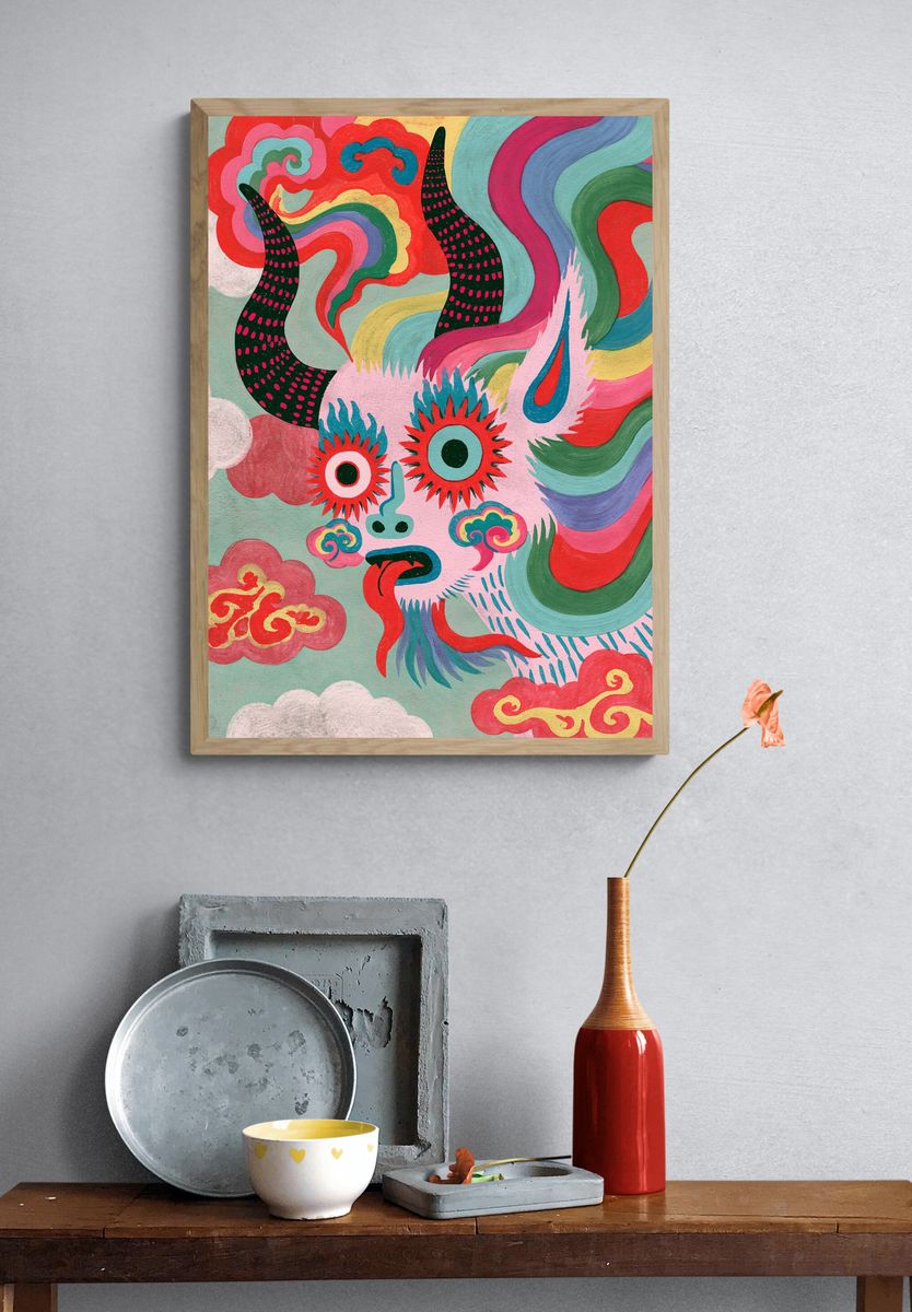 Mythic Dragon Illustration Poster. — room view 3