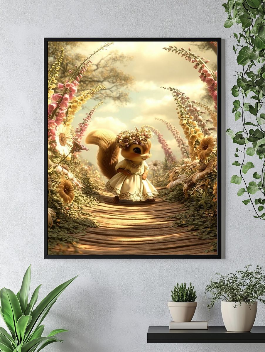 Whimsical Squirrel Garden Print. — room view 4