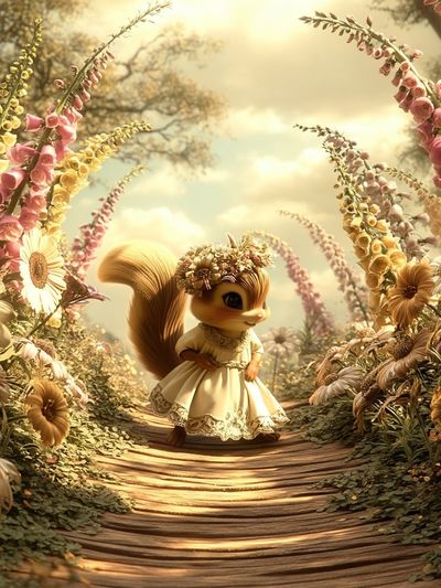 Whimsical Squirrel Garden Print. poster print