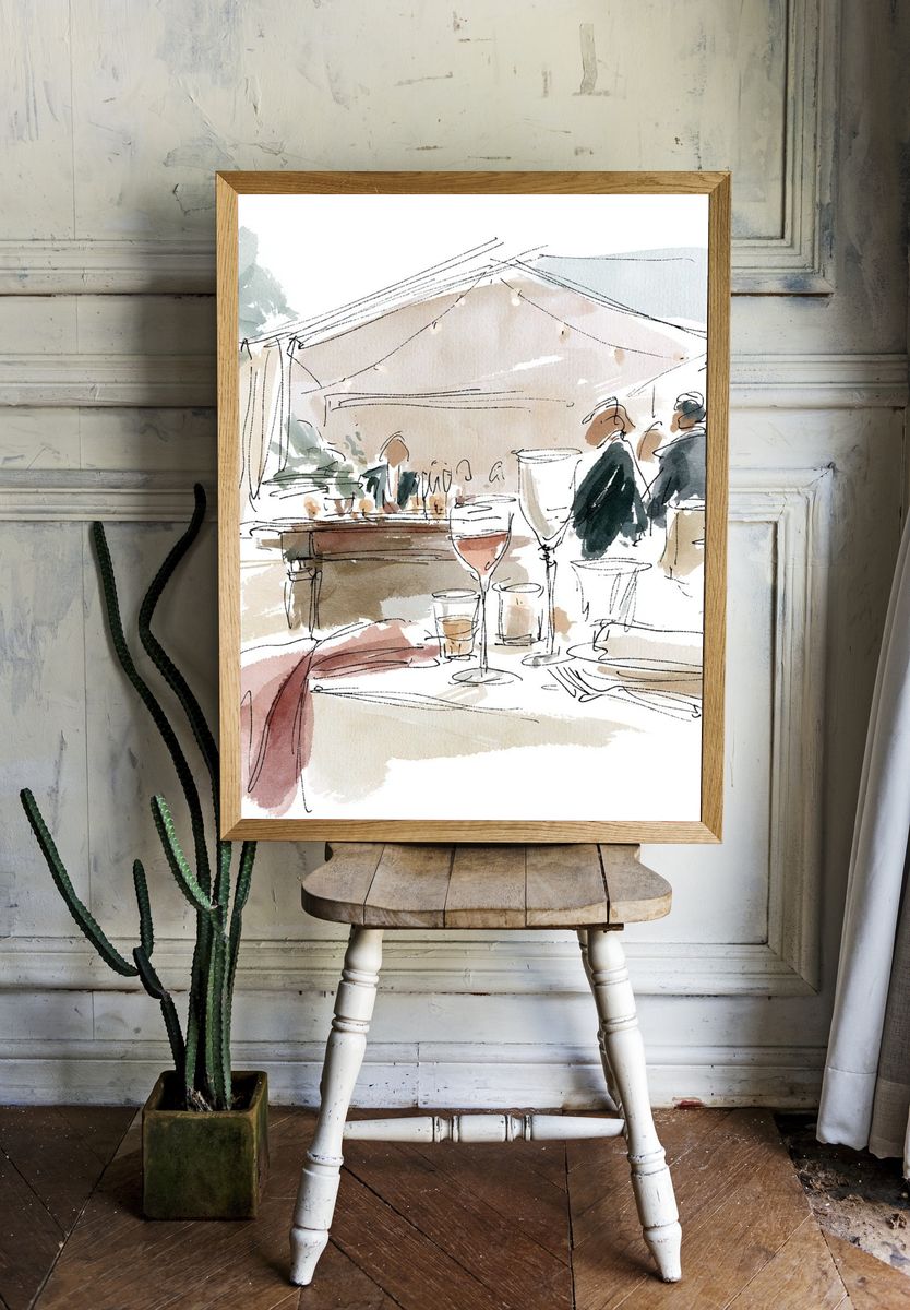 Elegant Dinner Party Watercolor Print. — room view 1