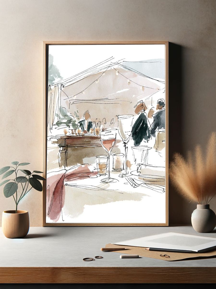 Elegant Dinner Party Watercolor Print. — room view 2