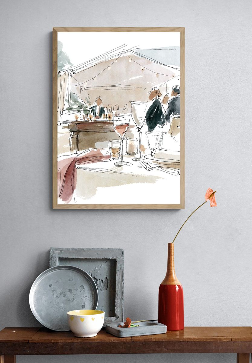 Elegant Dinner Party Watercolor Print. — room view 3