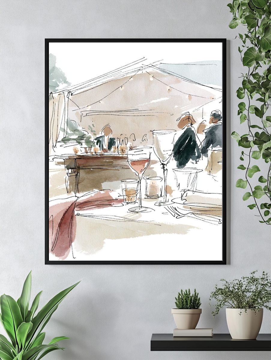 Elegant Dinner Party Watercolor Print. — room view 4