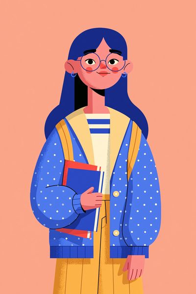 Girl with Books Illustration Poster.