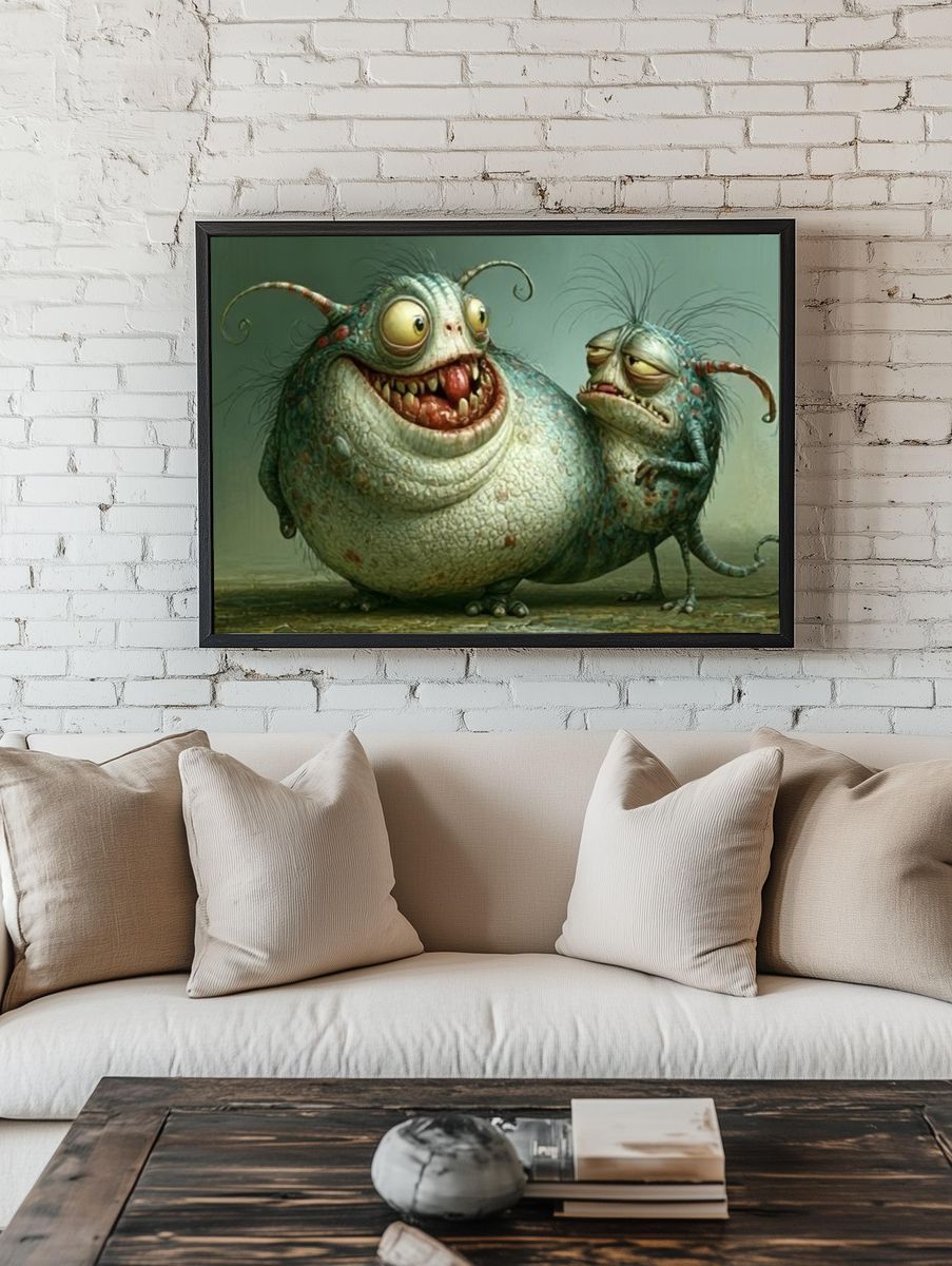 Quirky Monster Duo Illustration Poster. room preview