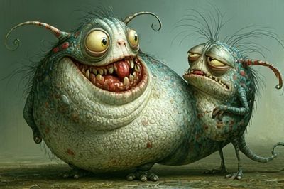 Quirky Monster Duo Illustration Poster.