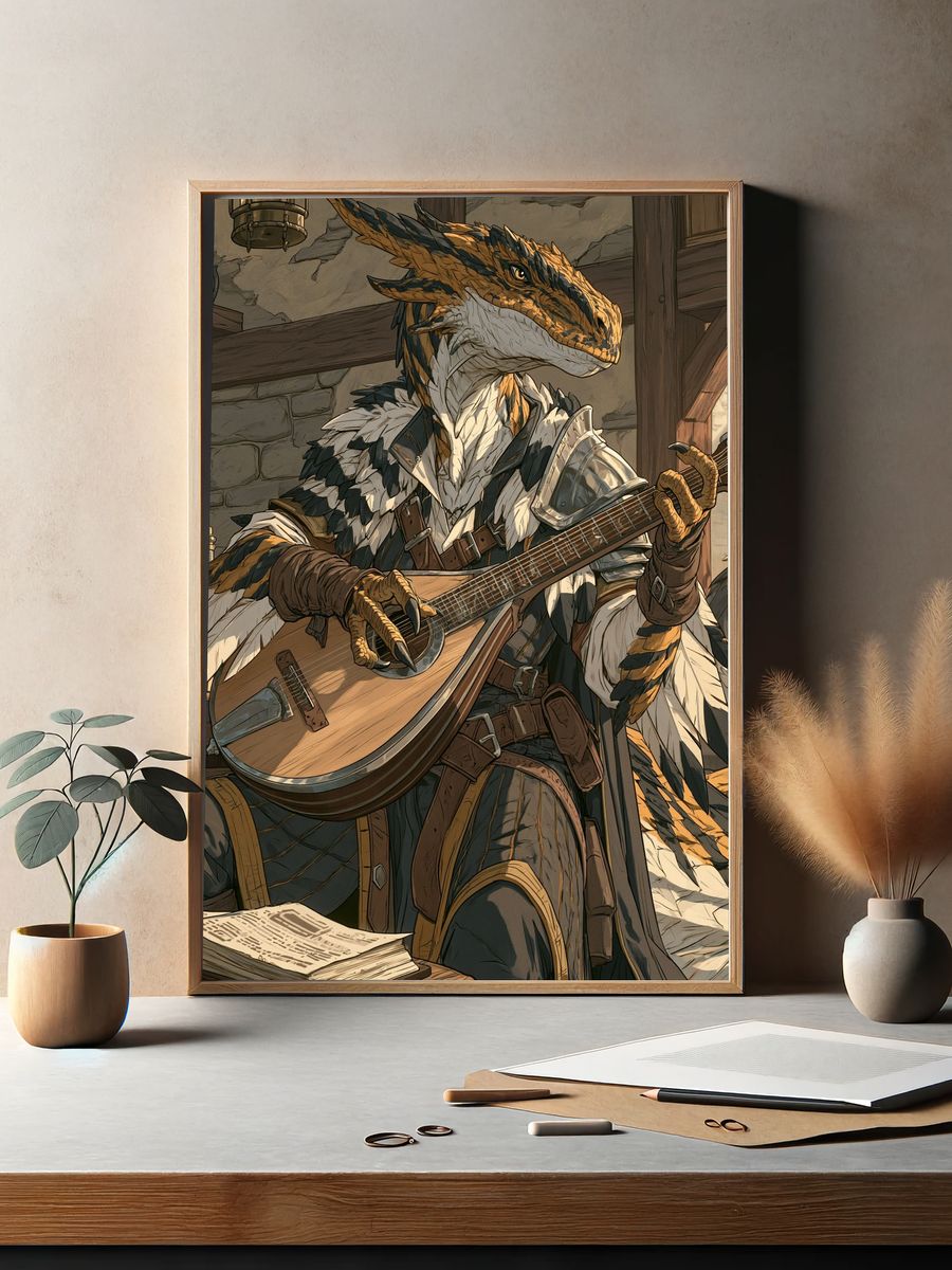 Dragon Bard Fantasy Illustration Poster. — room view 2