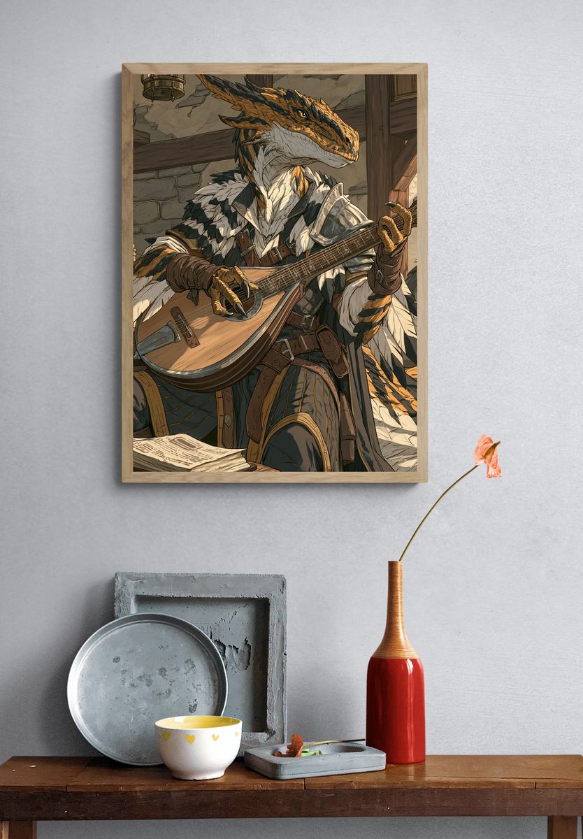Dragon Bard Fantasy Illustration Poster. — room view 3