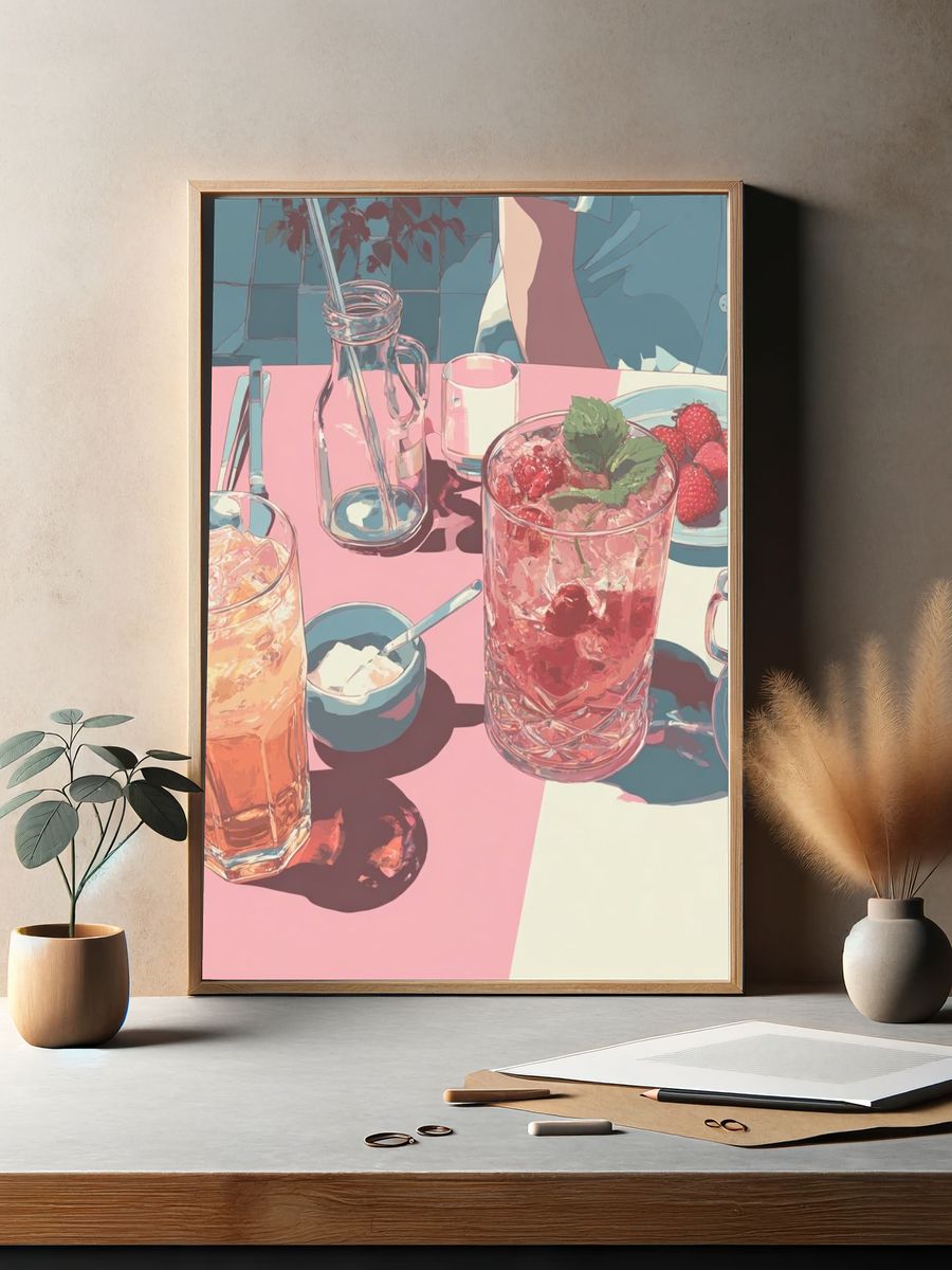 Pastel Brunch Table Illustration Poster. — room view 2
