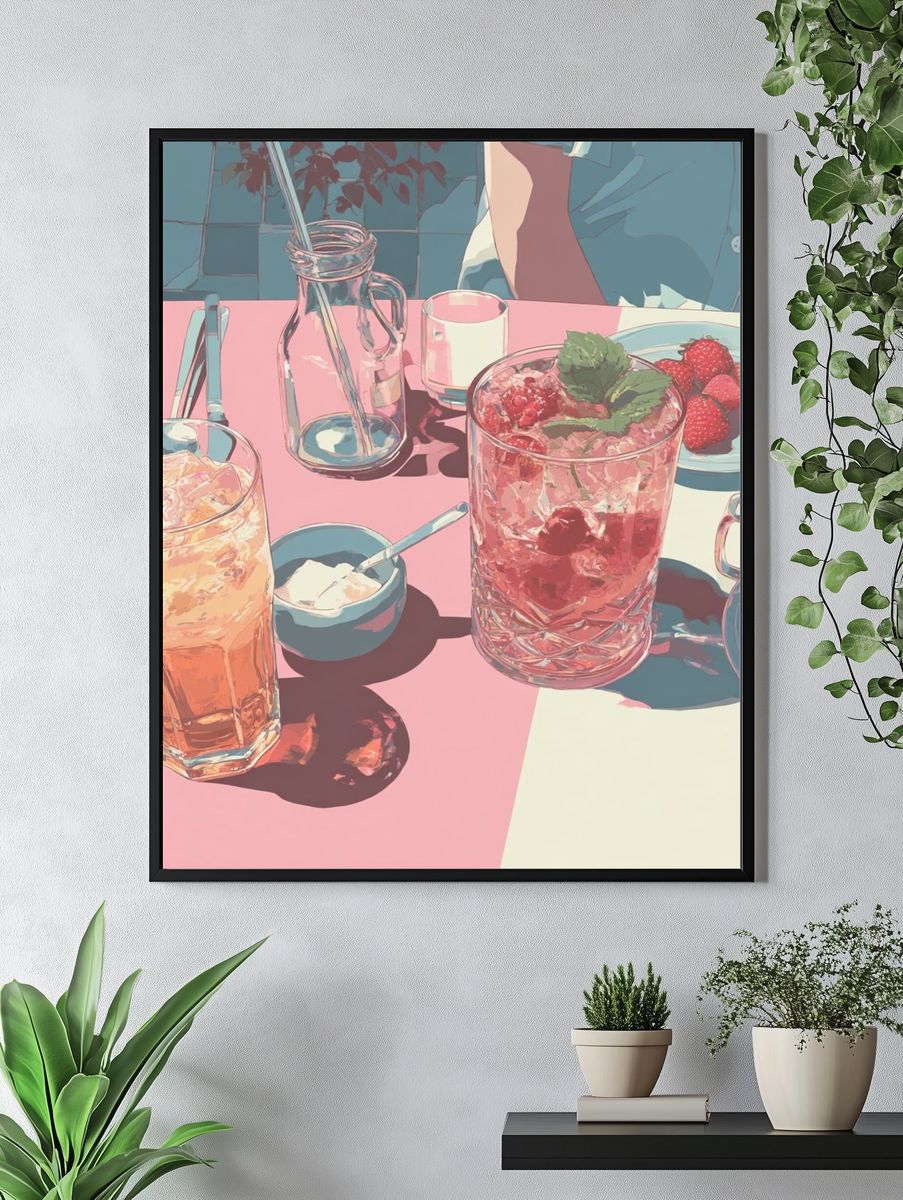 Pastel Brunch Table Illustration Poster. — room view 4