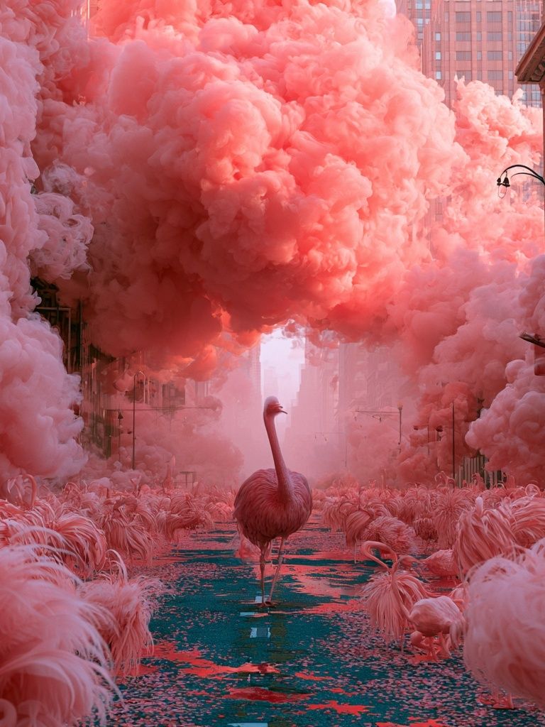 Pink Flamingo Dreamscape Poster. poster — illustration art