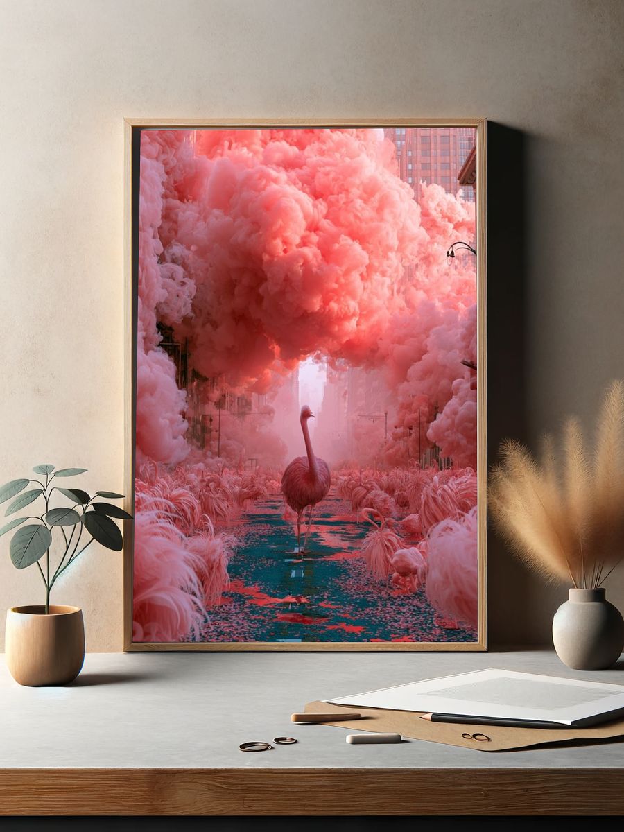 Pink Flamingo Dreamscape Poster. — room view 2