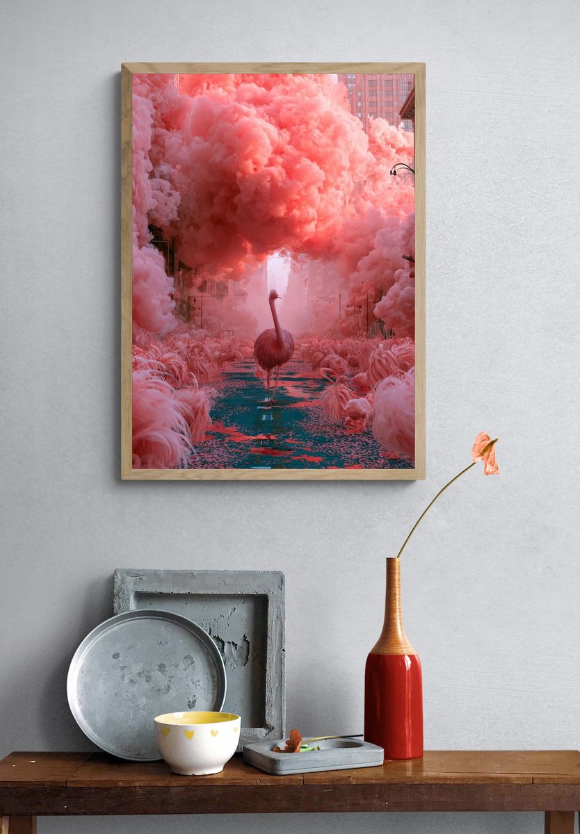 Pink Flamingo Dreamscape Poster. — room view 3