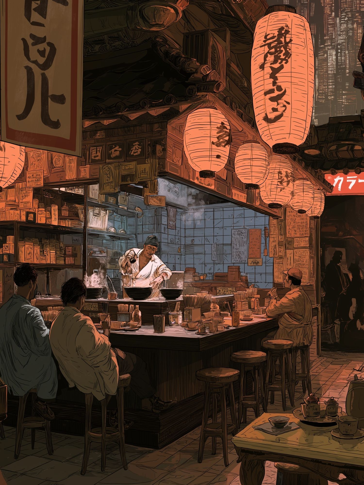 Tokyo Ramen Alley Illustration Poster. poster detail