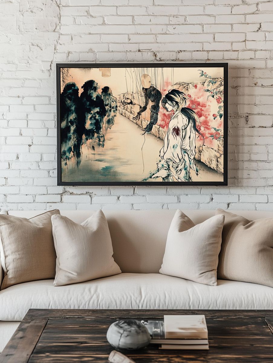 Geisha Watercolor Ink Poster. — room view 1