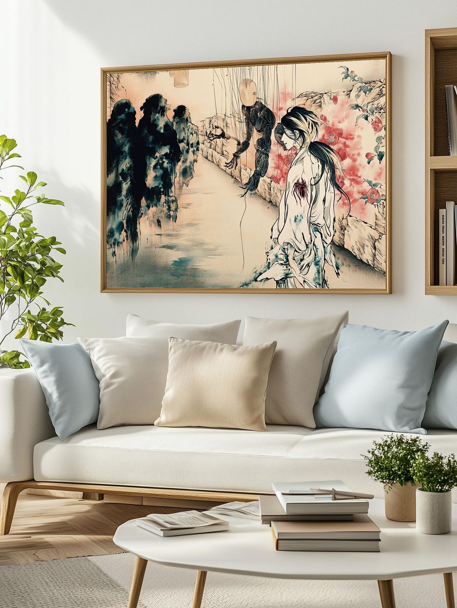 Geisha Watercolor Ink Poster. — room view 2