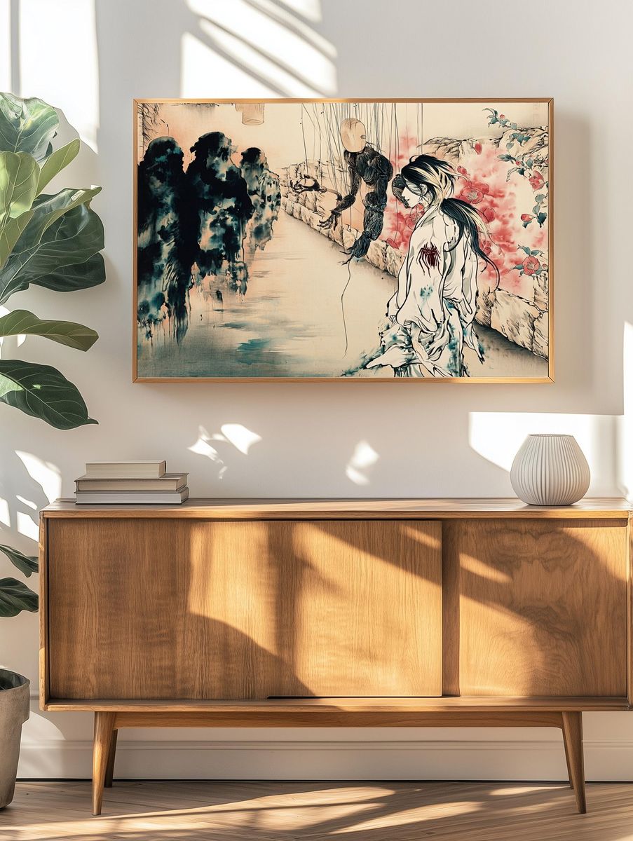 Geisha Watercolor Ink Poster. — room view 3