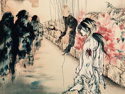 Geisha Watercolor Ink Poster.