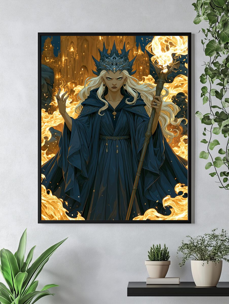 Fire Queen Fantasy Illustration Poster. — room view 4