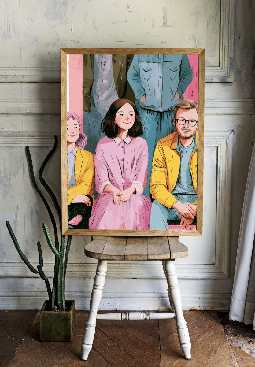 Pastel Group Portrait Illustration Poster. room preview