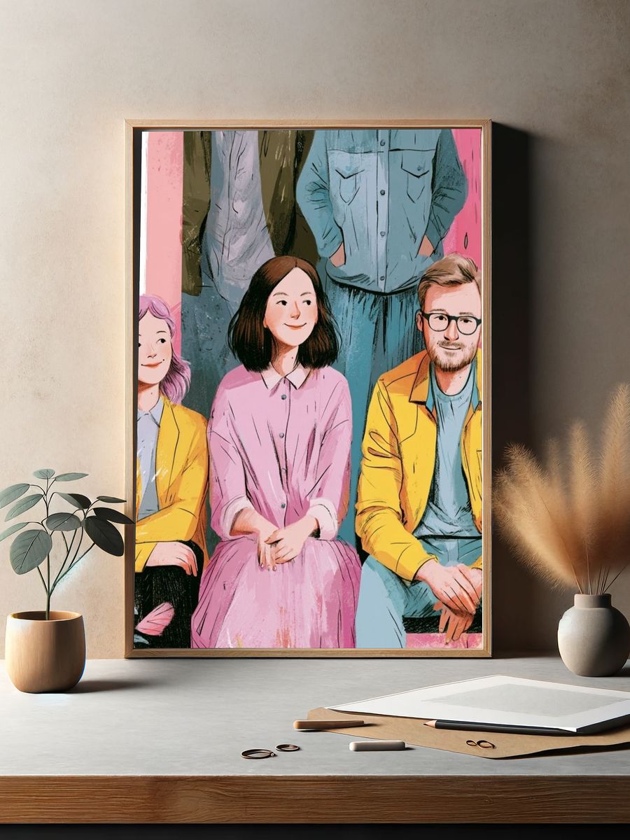 Pastel Group Portrait Illustration Poster. — room view 2