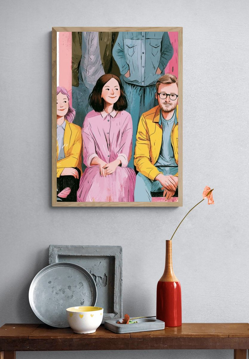 Pastel Group Portrait Illustration Poster. — room view 3
