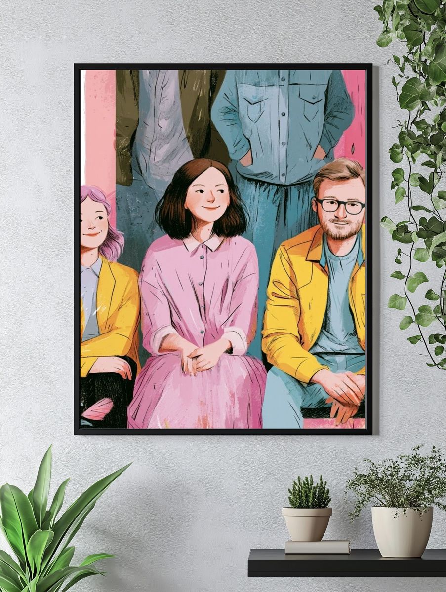 Pastel Group Portrait Illustration Poster. — room view 4