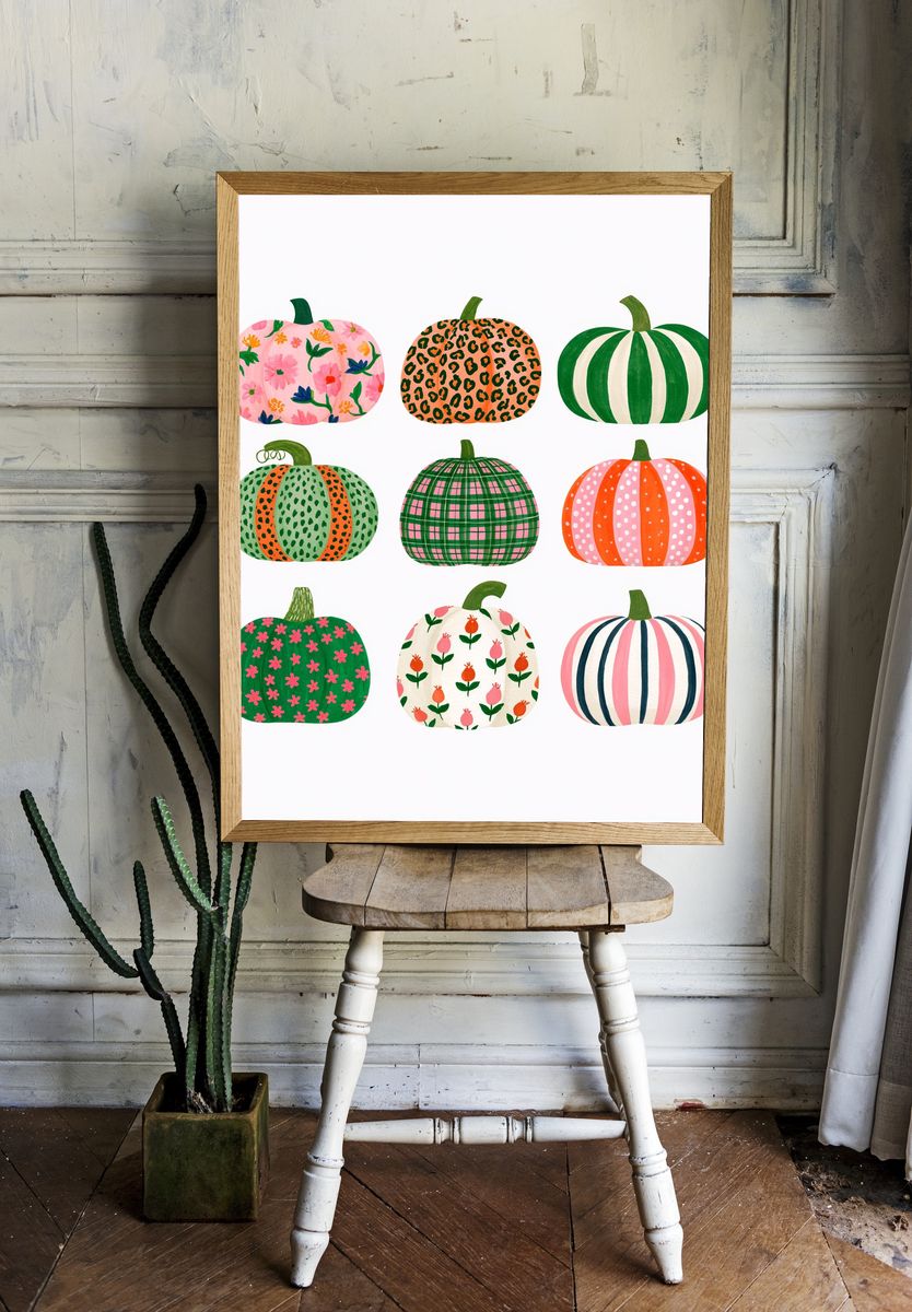 Patterned Pumpkins Illustration Poster. — room view 1