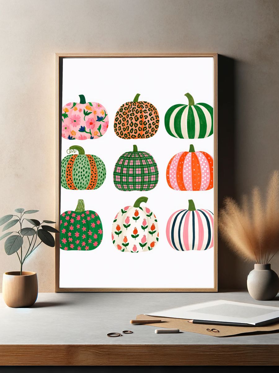 Patterned Pumpkins Illustration Poster. — room view 2