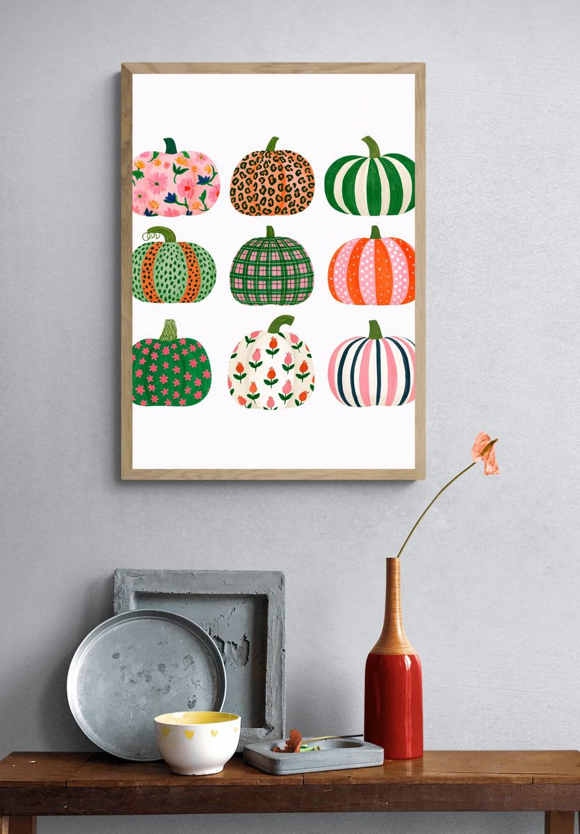Patterned Pumpkins Illustration Poster. — room view 3